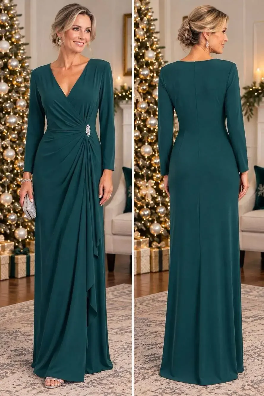 Vintage Lauren Ralph Lauren Gown 8 Spruce Green Rhinestone Draped Formal Maxi
